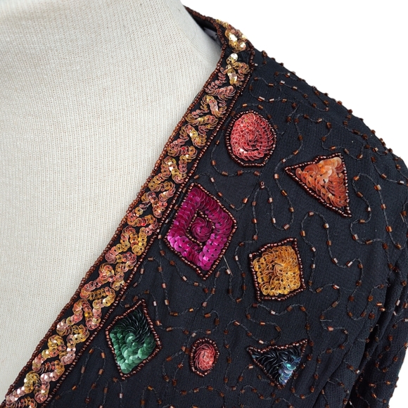 Vintage Beaded Sequins Bolero Jacket Made In India 16 Large - Picture 5 of 13